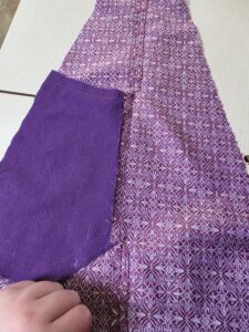 Inside of gore assmebly showing the pocket edges pinked and the seams finished. 